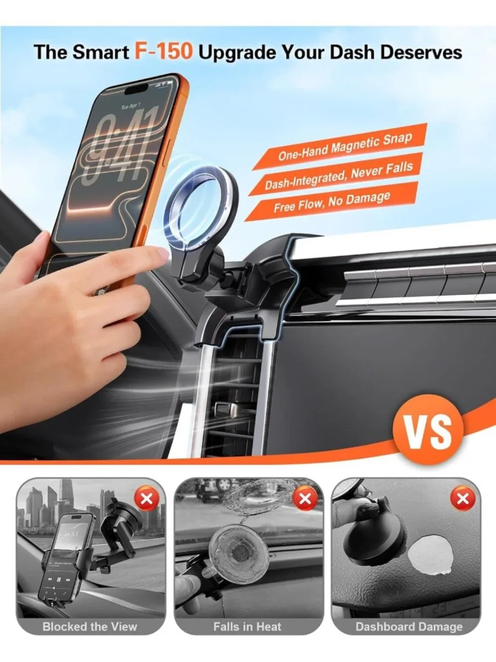 Magnetic Phone Mount for Ford F150 2021-2026, Adjustable Dashboard Holder for
